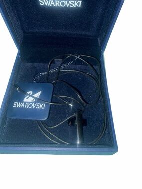 Swarovski Black Crystal and steel Cross Pendant on Cord Necklace. Unisex pendant